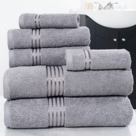 Hastings Home 100% Cotton Hotel 6 Piece Towel Set - Silver 189181IMB